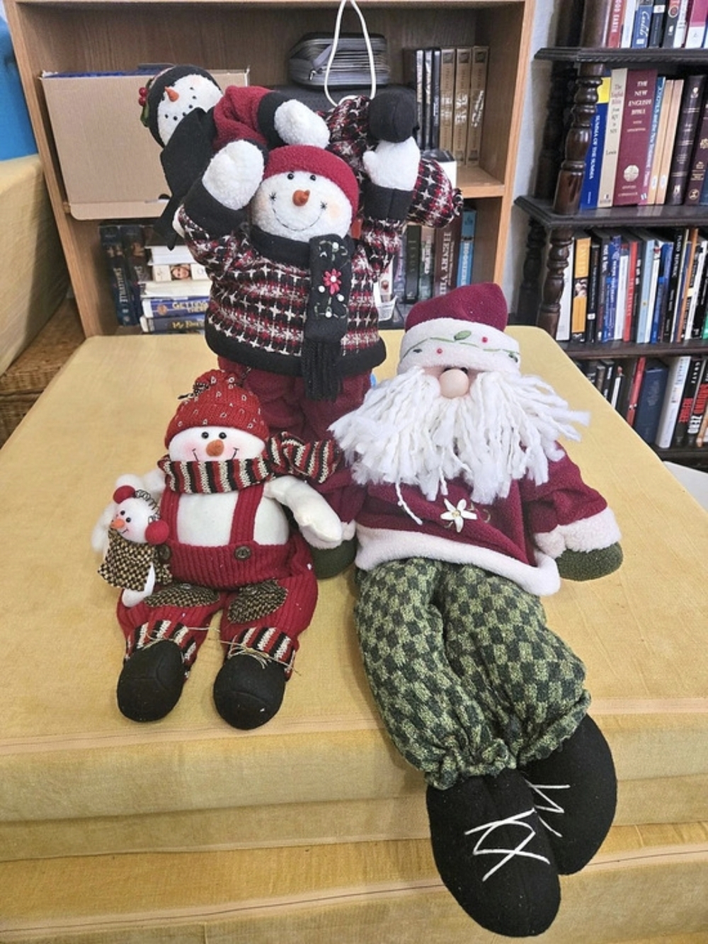 3pc Fabric Christmas Figurines Indoor Decor Santa & Snowmen